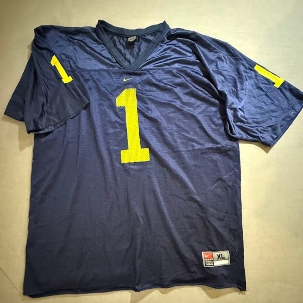 Vintage Retro‎ Michigan Wolverines Nike Football Jersey Number 1 XL Blue Maize